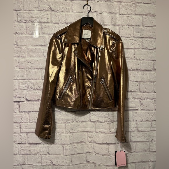 Avec Les Filles City Moto Metallic Bronze Biker Moto Jacket Size Large New - Picture 2 of 9